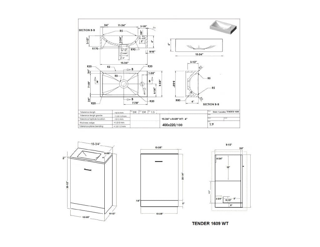 Vanité Tender 16'' x 9'' lavabos inclus