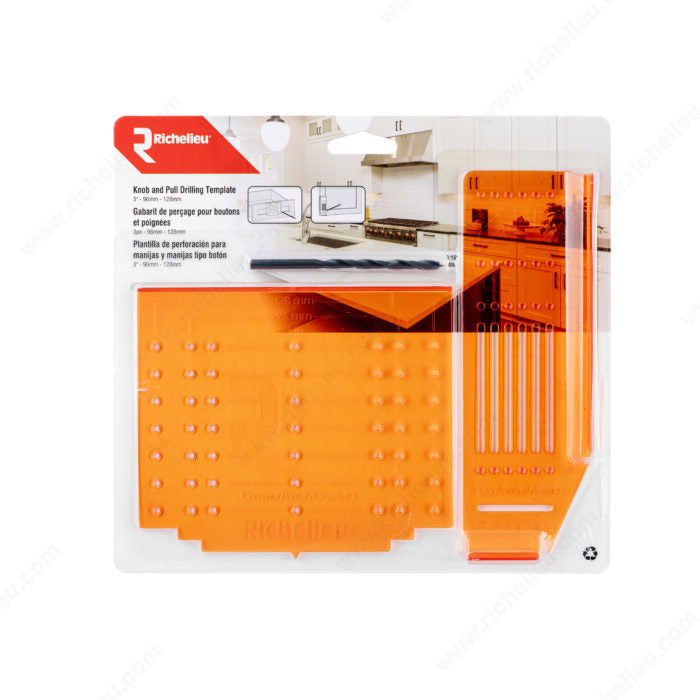 Drilling template set for knobs and handles