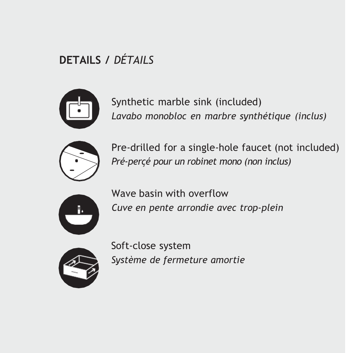 Smally 36 pouces blanc (lavabo inclus)