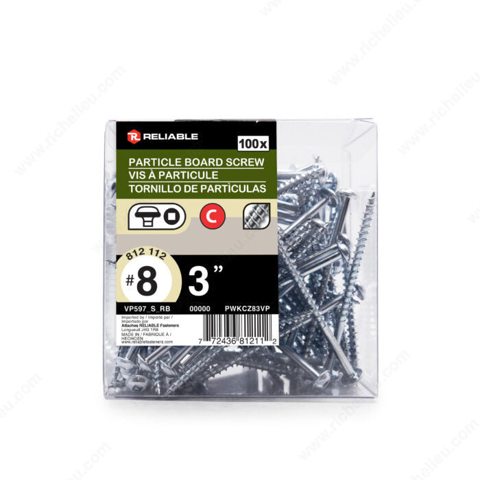 Vis à bois zinguée, tête cylindrique bombée à rondelle, empreinte carrée, gros filet 3 Pouce