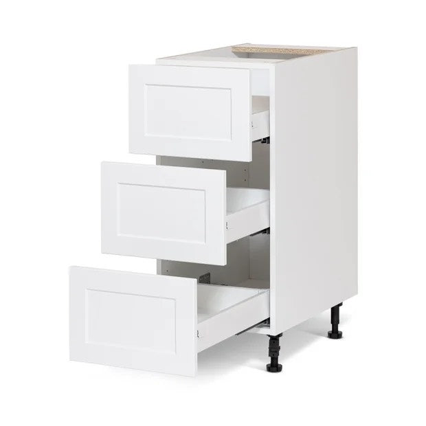 Base cabinet - 3 drawers - 18 inches wide - White Shaker Polymer