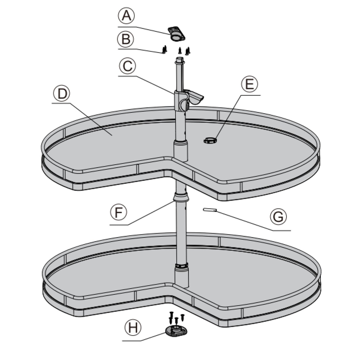 3/4 Rotating Shelves Light Grey/Chrome 28''