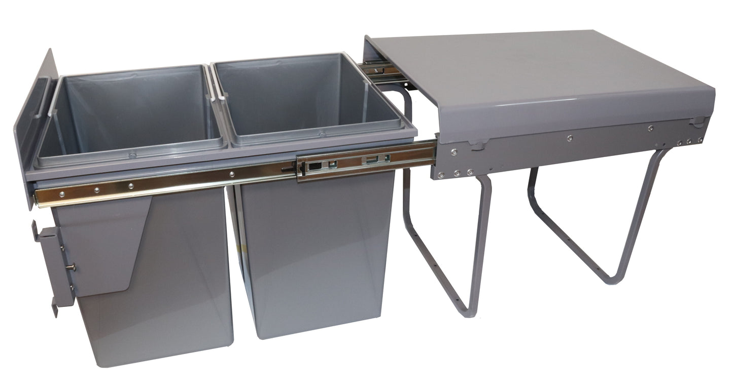 DB 16'' 40L sliding bin 2 grey bins with front fixings