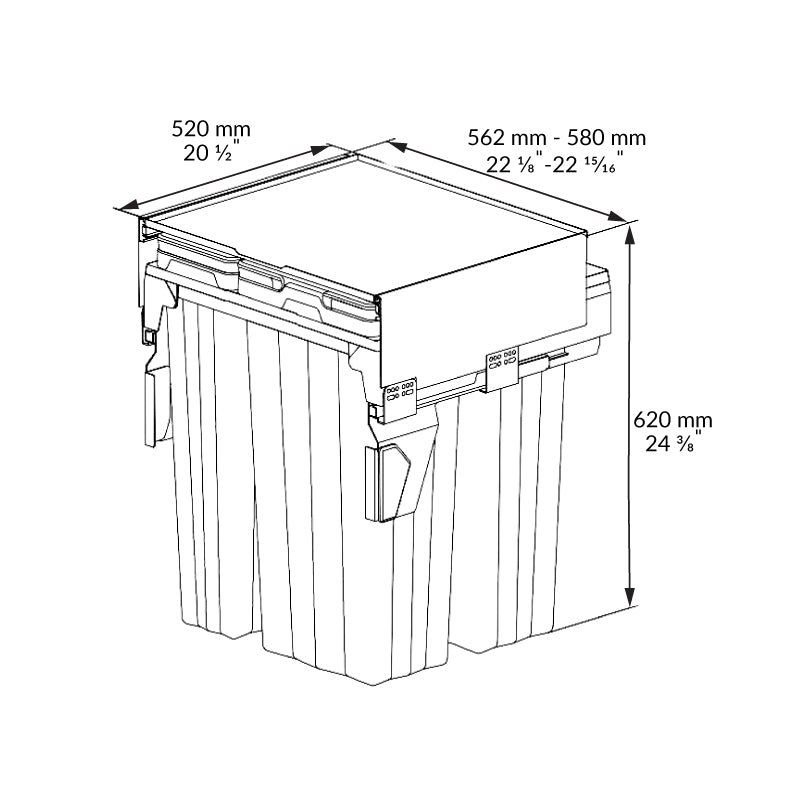 Poubelle coulissante MaxBin 24 po. 94L 4 bacs anthracite