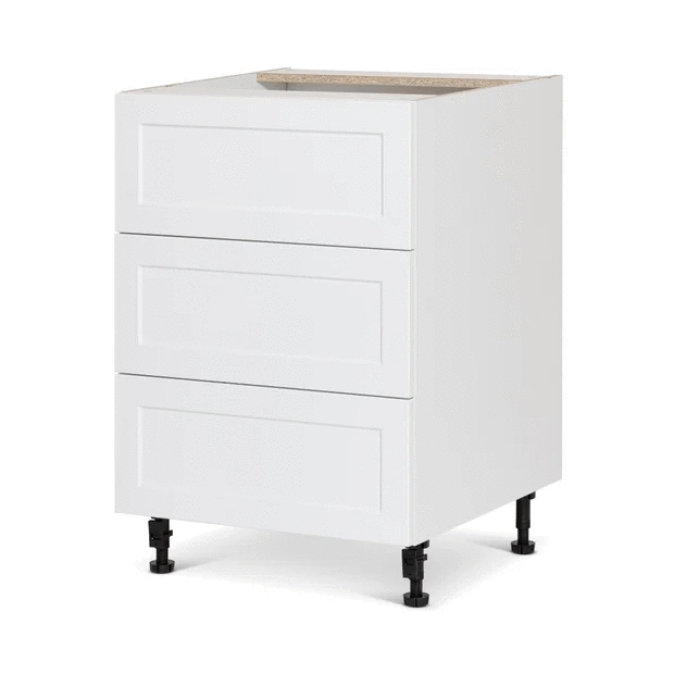 Cabinet de bas -  3 tiroirs - 24 pouces de large - Polymère blanc shaker