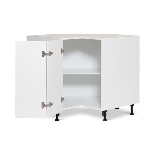 Cabinet de Bas Coin - 2 Portes - 36 pouces de large - Mélamine Laquée Blanche