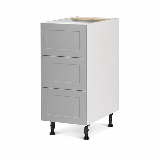 Cabinet de bas - 3 tiroirs - 15 pouces de large - Polymère Shaker Gris