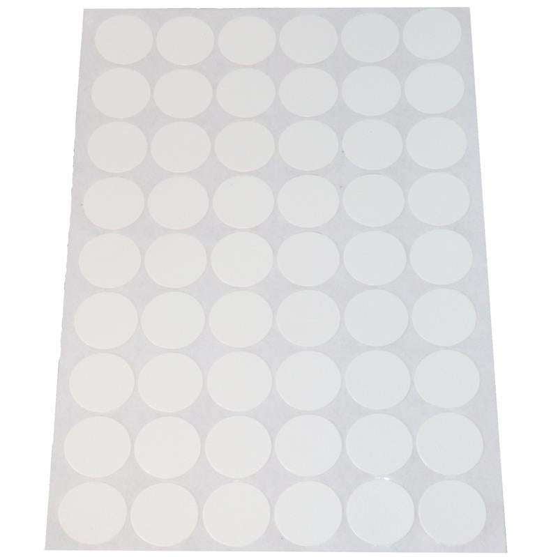 Cache-vis adhésif en PVC blanc texturé (feuille de 54 collants), diamètre 20 mm