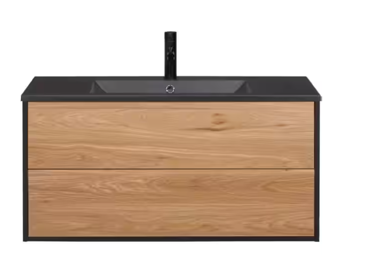 Vanité suspendue  36 pouces noir et bois clair (lavabo inclus)