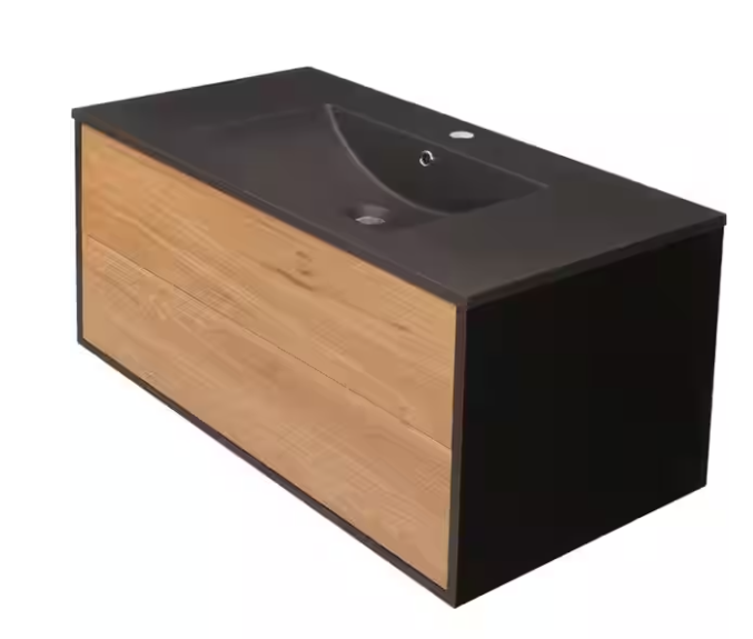 Vanité suspendue  36 pouces noir et bois clair (lavabo inclus)