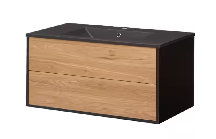 Vanité suspendue  36 pouces noir et bois clair (lavabo inclus)