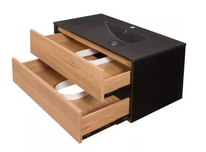 Vanité suspendue  36 pouces noir et bois clair (lavabo inclus)