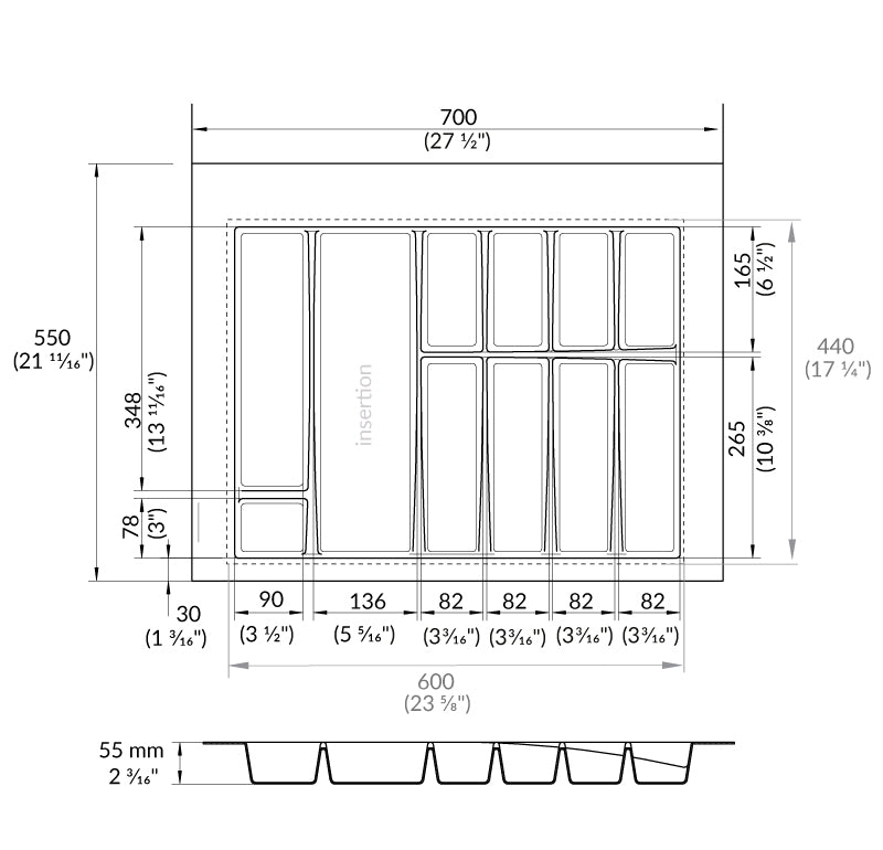Diviseur Bridge gris texturé avec espace à insertion
