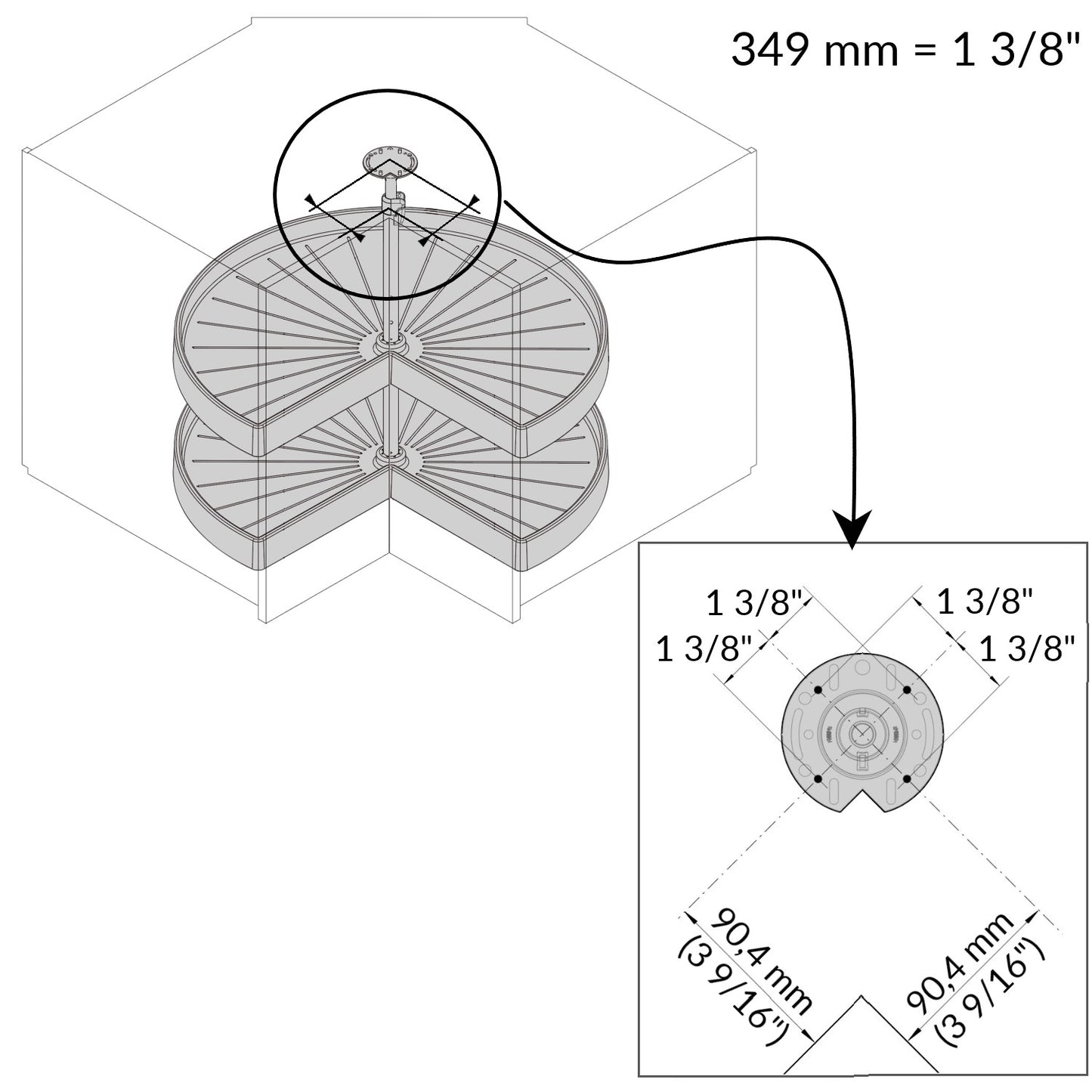Étagères rotatives 3/4 28'' blanches