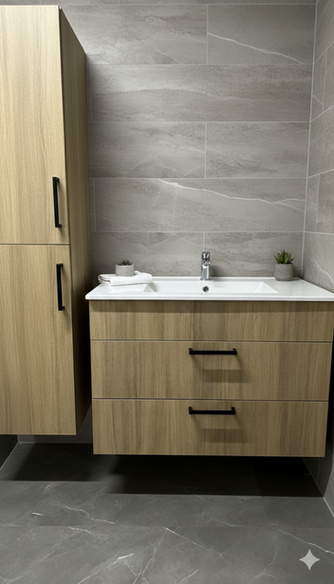 Wall-mounted vanity - 24 inches - 2 drawers - RHA melamine - Sink included