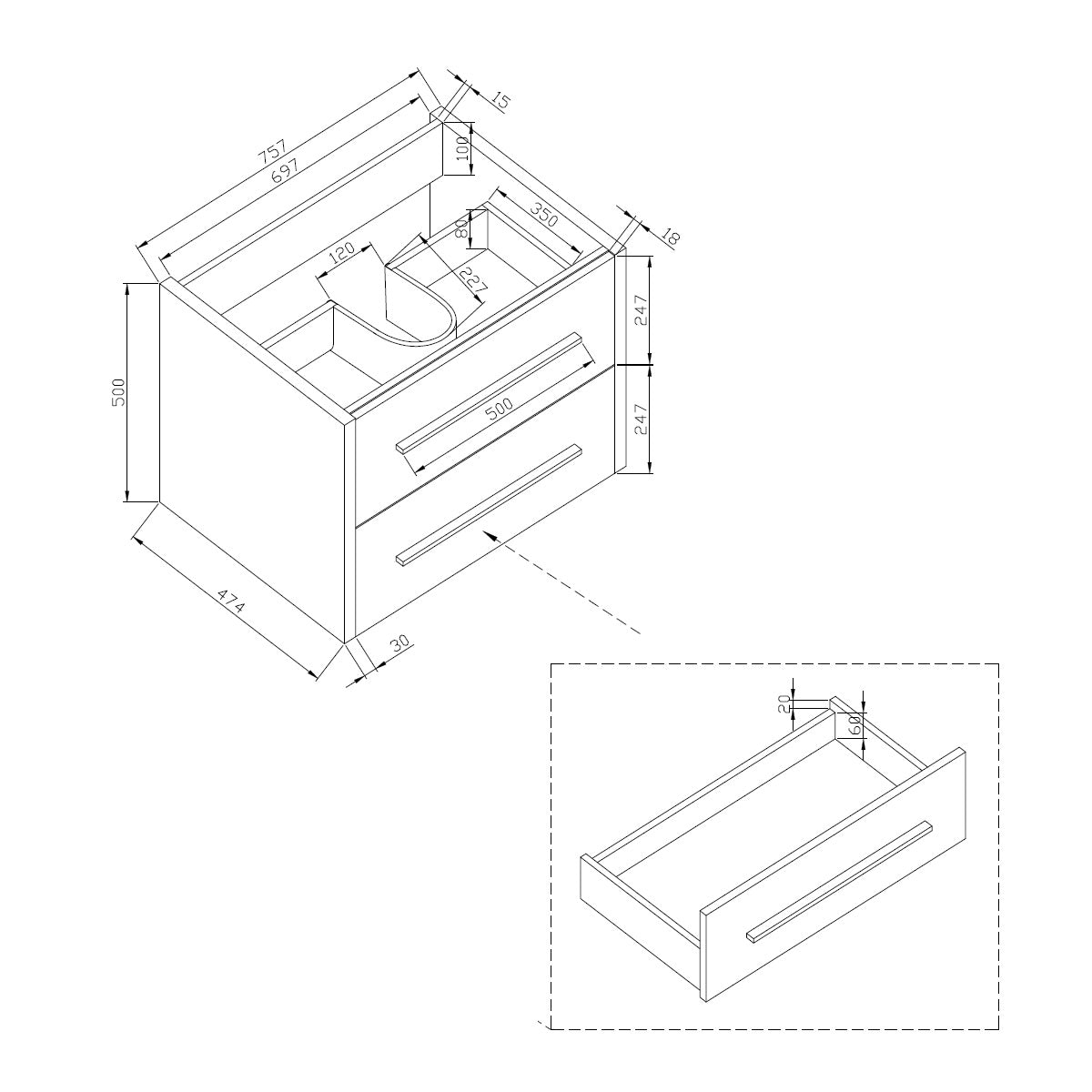 Vanité suspendue Wall 30 pouces (lavabo inclus)