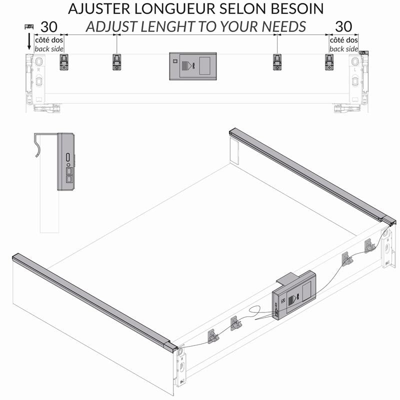 Ensemble de profilés LED pour tiroir R13, 550 mm à couper sur mesure, anthracite