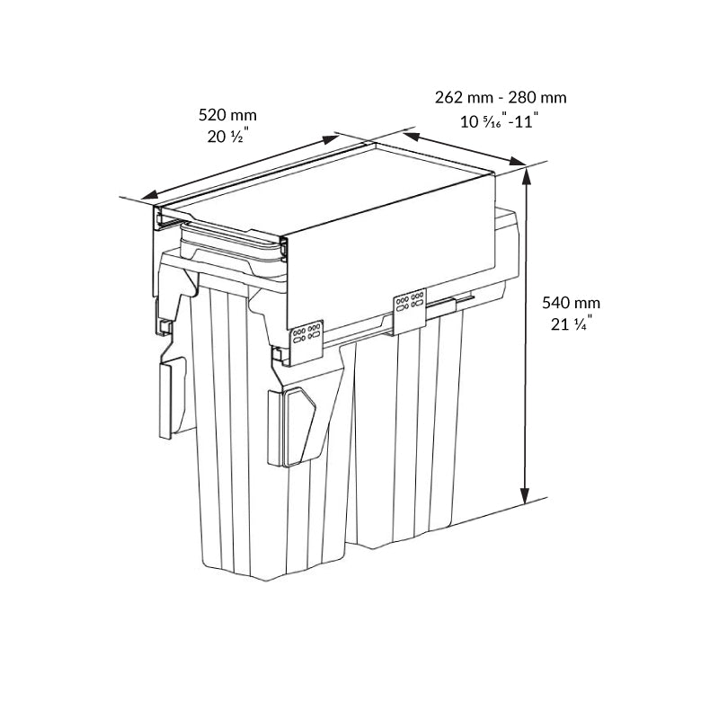 Poubelle coulissante MaxBin 12 po. 30L 2 bacs anthracite